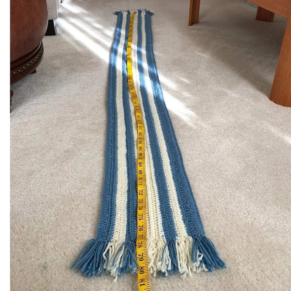 NWOT Handmade Crocheted Striped Fringe Scarf